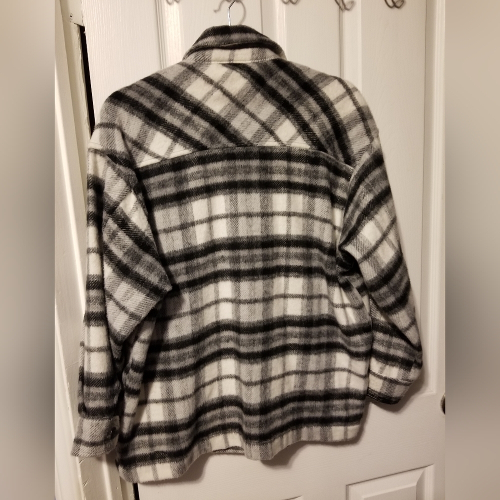 Zara Wool Blend Plaid Overshirt White/Black Size XS - Picture 4 of 13